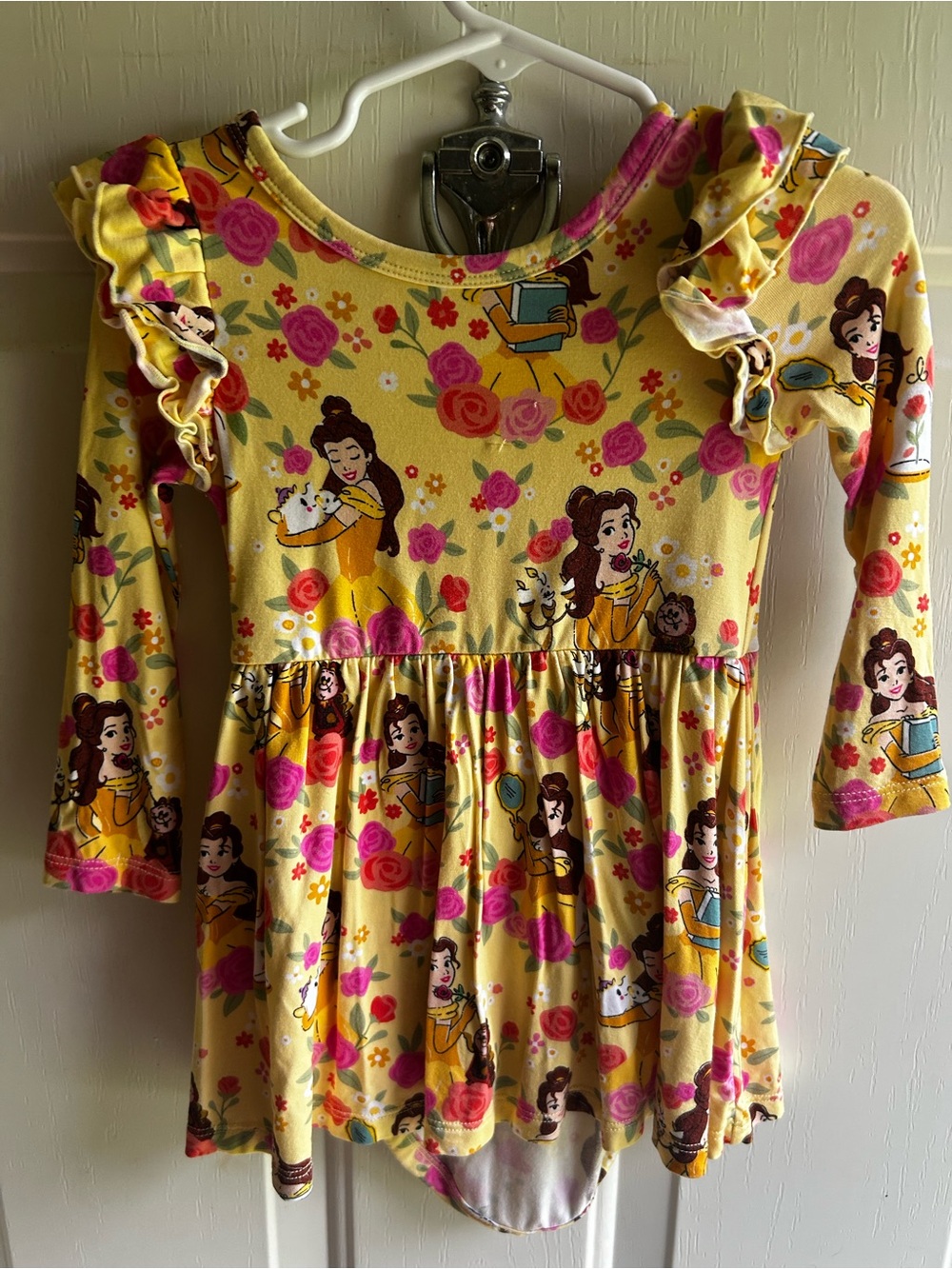 Little Sleepies Disney Princess Belle Yellow Floral Princess Ruffle-Sleeve Dress